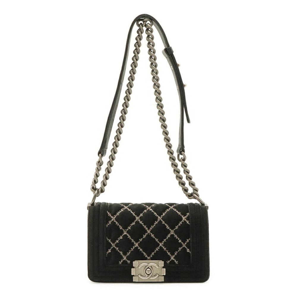 CHANEL Boy Chanel Matelassé Coco Mark Chain Bag Shoulder Velour Black